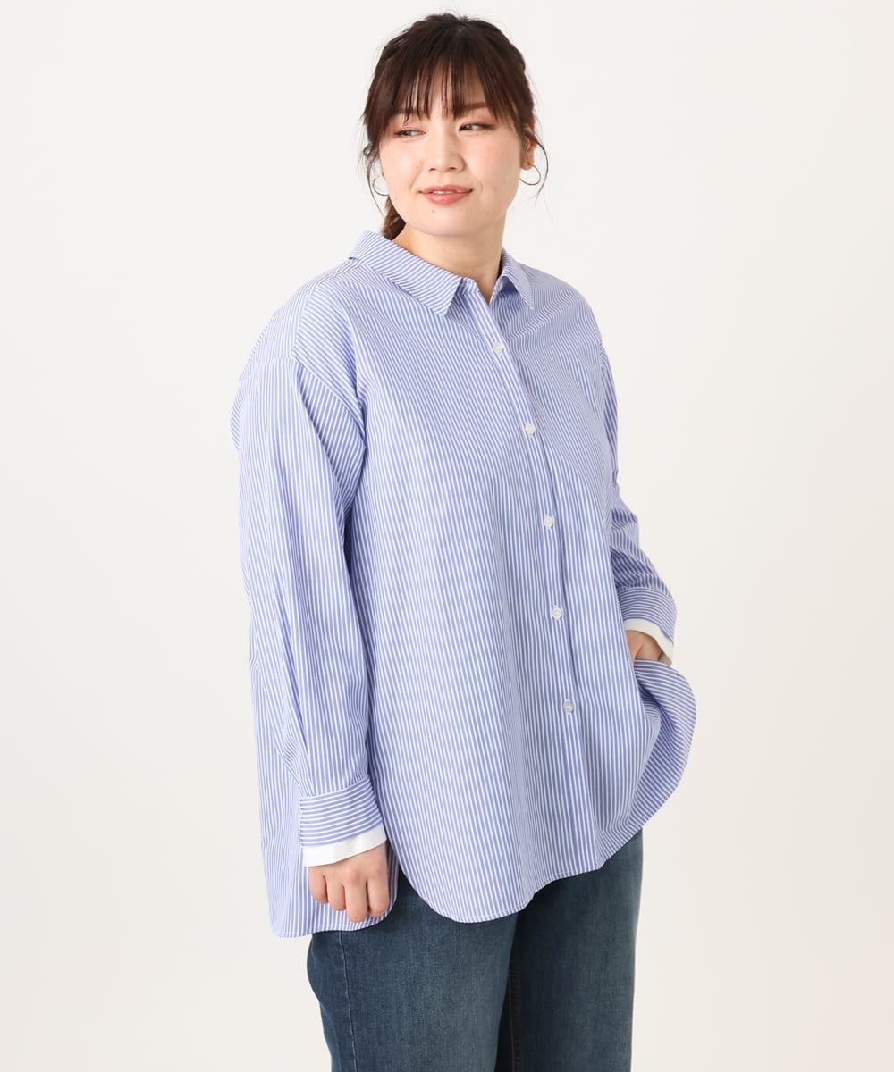 OLBCD08109 eur3(エウルキューブ) 【WEB先行販売】【大きいサイズ】レイヤード風ドロップショルダーシャツ ブルー(55)