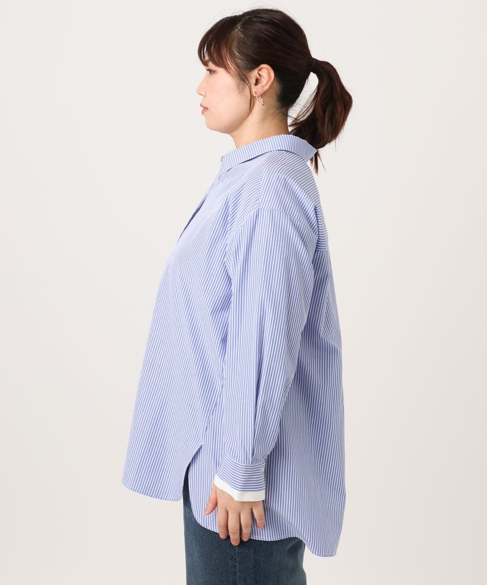 OLBCD08109 eur3(エウルキューブ) 【WEB先行販売】【大きいサイズ】レイヤード風ドロップショルダーシャツ ブルー(55)