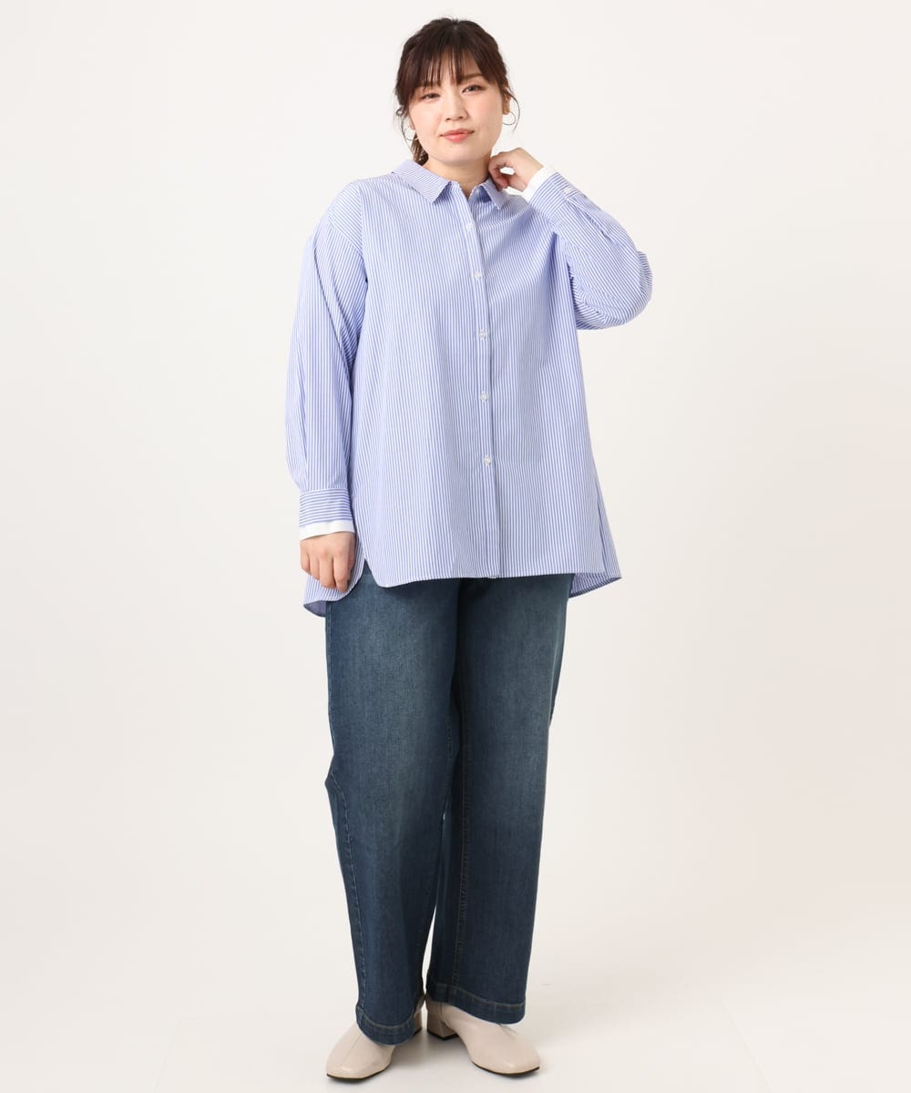 OLBCD08109 eur3(エウルキューブ) 【WEB先行販売】【大きいサイズ】レイヤード風ドロップショルダーシャツ ブルー(55)