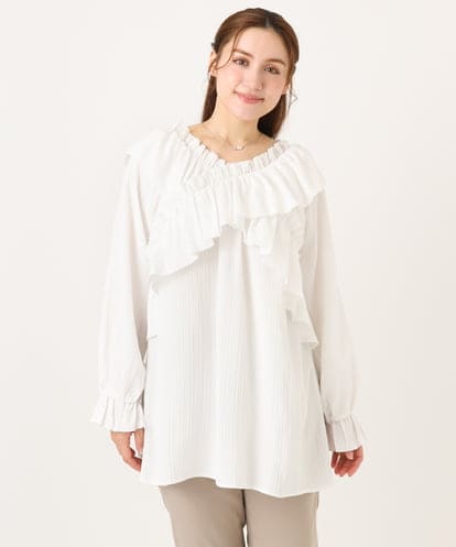 OLBCD12099 eur3 【WEB先行販売】【大きいサイズ】2WAYフリルギャザーブラウス