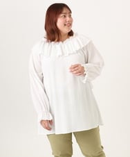 OLBCD12099 eur3(エウルキューブ) 【大きいサイズ】2WAYフリルギャザーブラウス ホワイト(90)