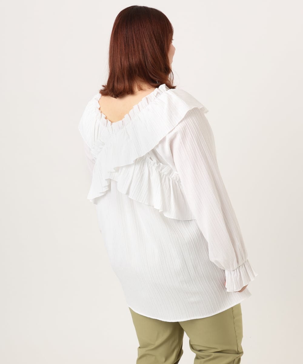 OLBCD12099 eur3(エウルキューブ) 【大きいサイズ】2WAYフリルギャザーブラウス ホワイト(90)