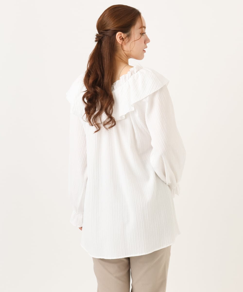 OLBCD12099 eur3(エウルキューブ) 【WEB先行販売】【大きいサイズ】2WAYフリルギャザーブラウス ホワイト(90)