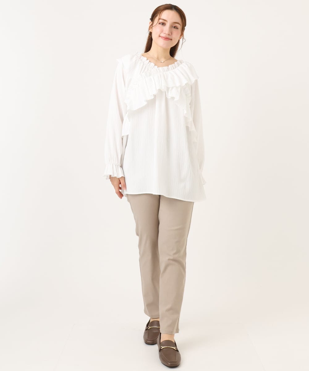 OLBCD12099 eur3(エウルキューブ) 【WEB先行販売】【大きいサイズ】2WAYフリルギャザーブラウス ホワイト(90)