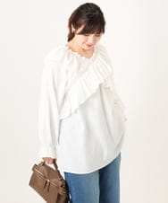 OLBCD12099 eur3(エウルキューブ) 【WEB先行販売】【大きいサイズ】2WAYフリルギャザーブラウス ホワイト(90)