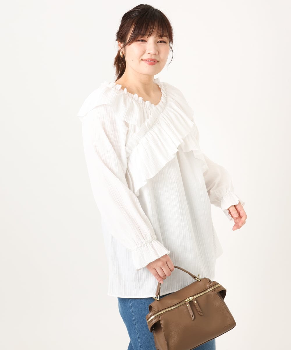 OLBCD12099 eur3(エウルキューブ) 【WEB先行販売】【大きいサイズ】2WAYフリルギャザーブラウス ホワイト(90)