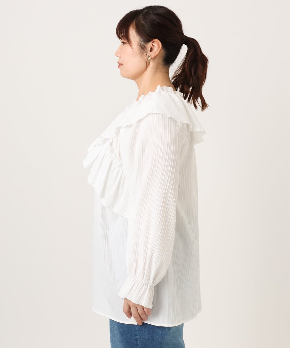 OLBCD12099 eur3(エウルキューブ) 【WEB先行販売】【大きいサイズ】2WAYフリルギャザーブラウス ホワイト(90)