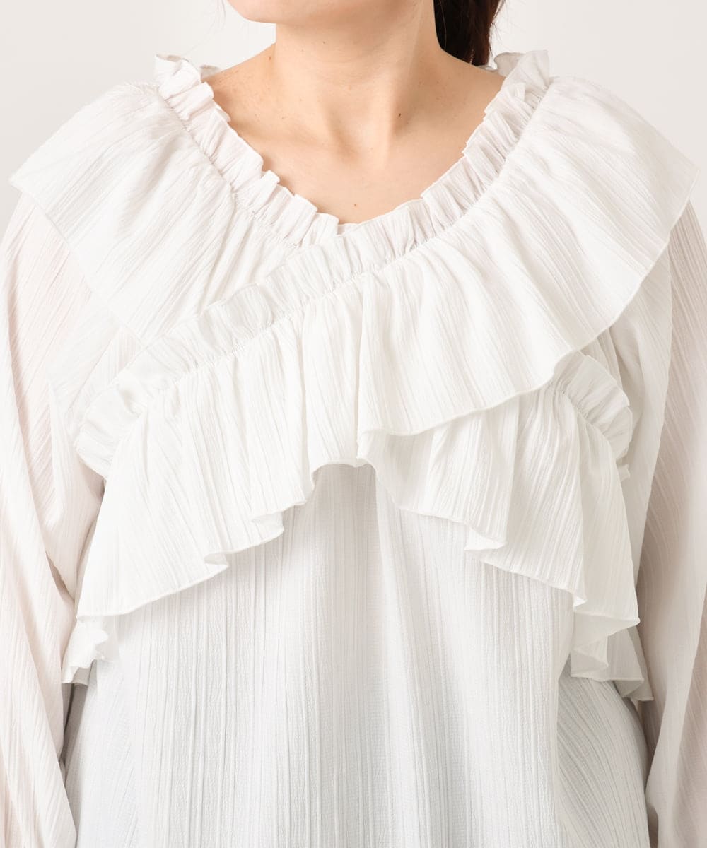 OLBCD12099 eur3(エウルキューブ) 【WEB先行販売】【大きいサイズ】2WAYフリルギャザーブラウス ホワイト(90)