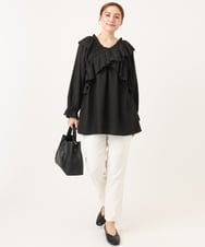 OLBCD12099 eur3(エウルキューブ) 【WEB先行販売】【大きいサイズ】2WAYフリルギャザーブラウス ブラック(94)