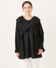 OLBCD12099 eur3(エウルキューブ) 【WEB先行販売】【大きいサイズ】2WAYフリルギャザーブラウス ブラック(94)