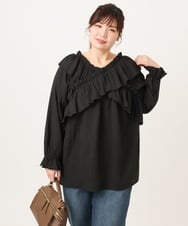 OLBCD12099 eur3(エウルキューブ) 【WEB先行販売】【大きいサイズ】2WAYフリルギャザーブラウス ブラック(94)