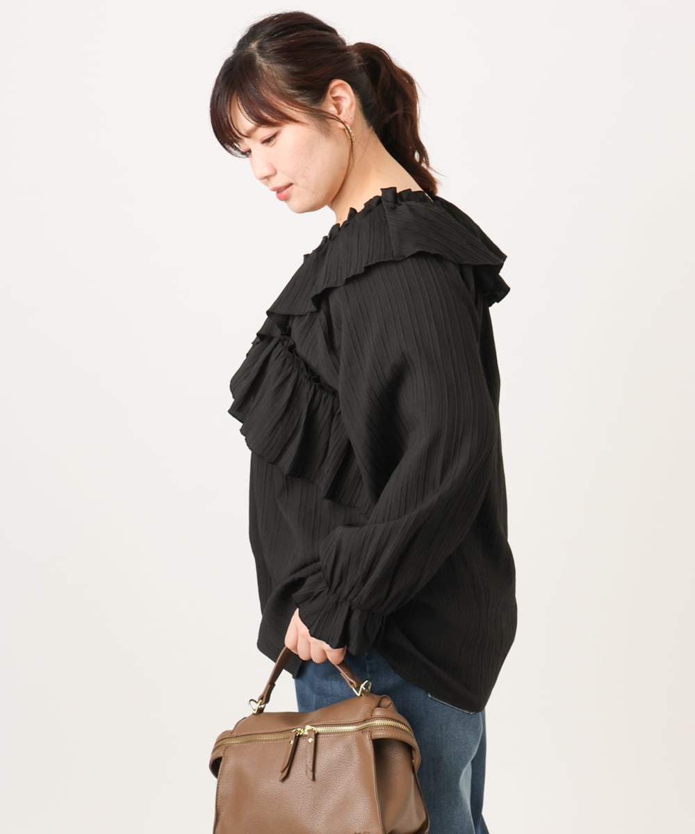 OLBCD12099 eur3(エウルキューブ) 【WEB先行販売】【大きいサイズ】2WAYフリルギャザーブラウス ブラック(94)