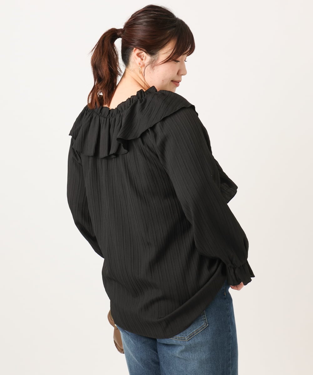 OLBCD12099 eur3(エウルキューブ) 【WEB先行販売】【大きいサイズ】2WAYフリルギャザーブラウス ブラック(94)