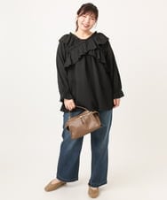 OLBCD12099 eur3(エウルキューブ) 【WEB先行販売】【大きいサイズ】2WAYフリルギャザーブラウス ブラック(94)