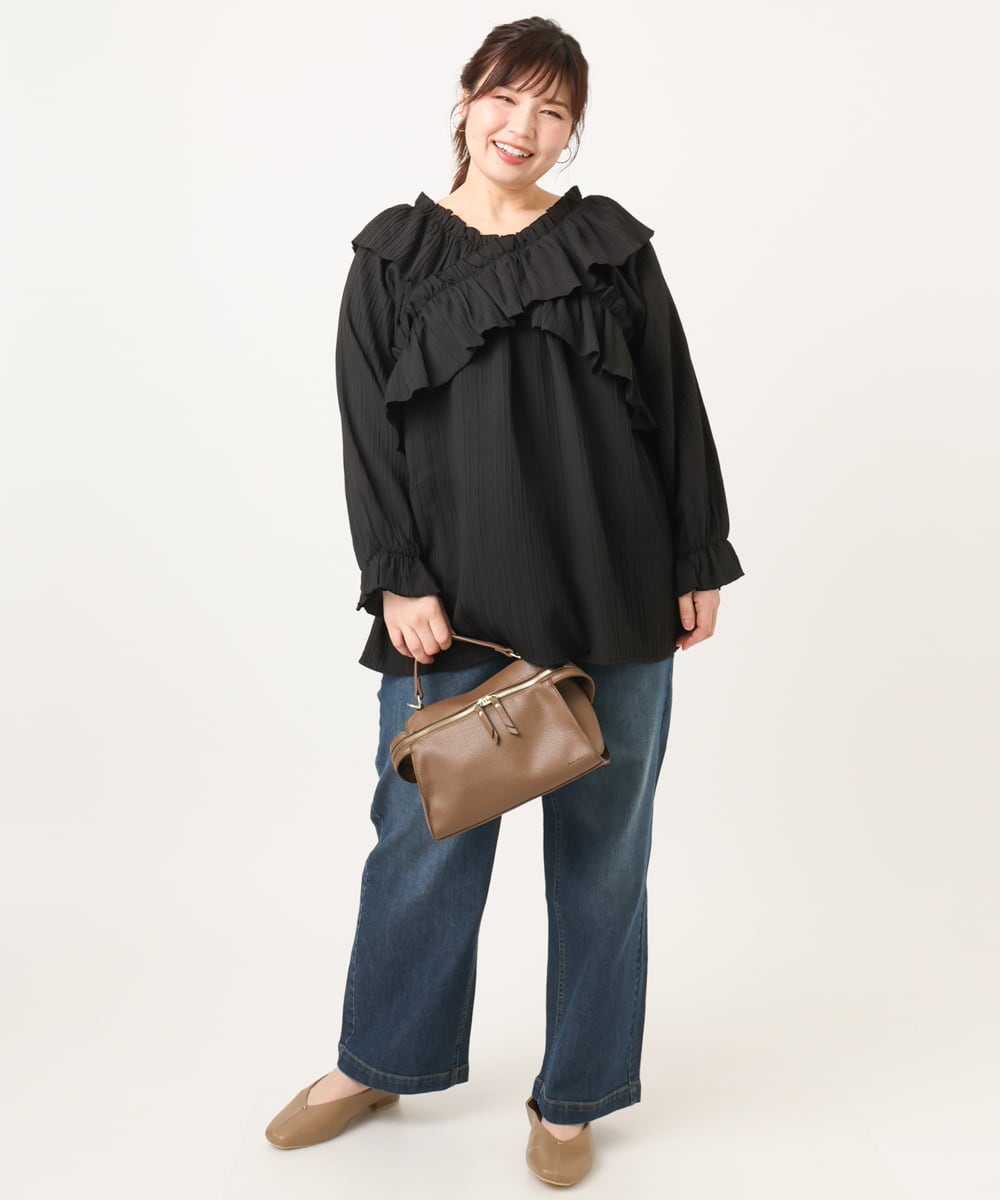 OLBCD12099 eur3(エウルキューブ) 【WEB先行販売】【大きいサイズ】2WAYフリルギャザーブラウス ブラック(94)