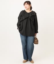 OLBCD12099 eur3(エウルキューブ) 【WEB先行販売】【大きいサイズ】2WAYフリルギャザーブラウス ブラック(94)