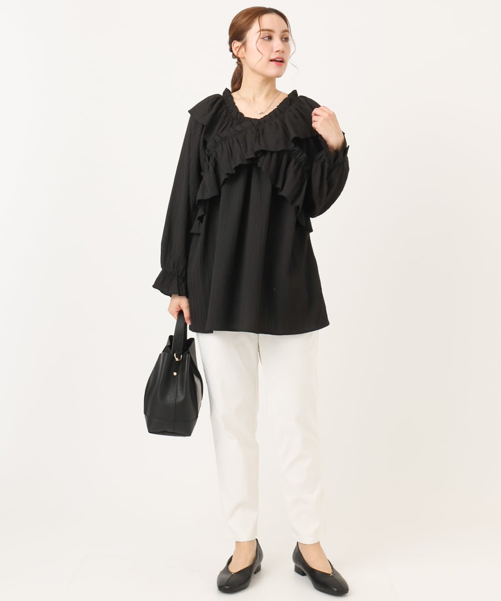 OLBCD12099 eur3(エウルキューブ) 【WEB先行販売】【大きいサイズ】2WAYフリルギャザーブラウス ブラック(94)