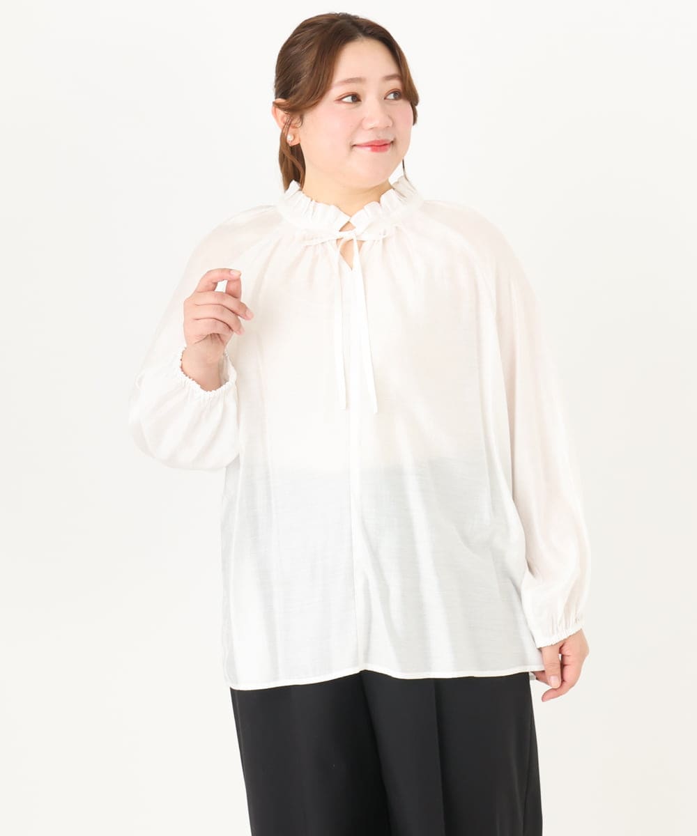OLBDA01099 eur3(エウルキューブ) 【大きいサイズ/11号サイズあり】フリルリボンブラウス アイボリー(80)