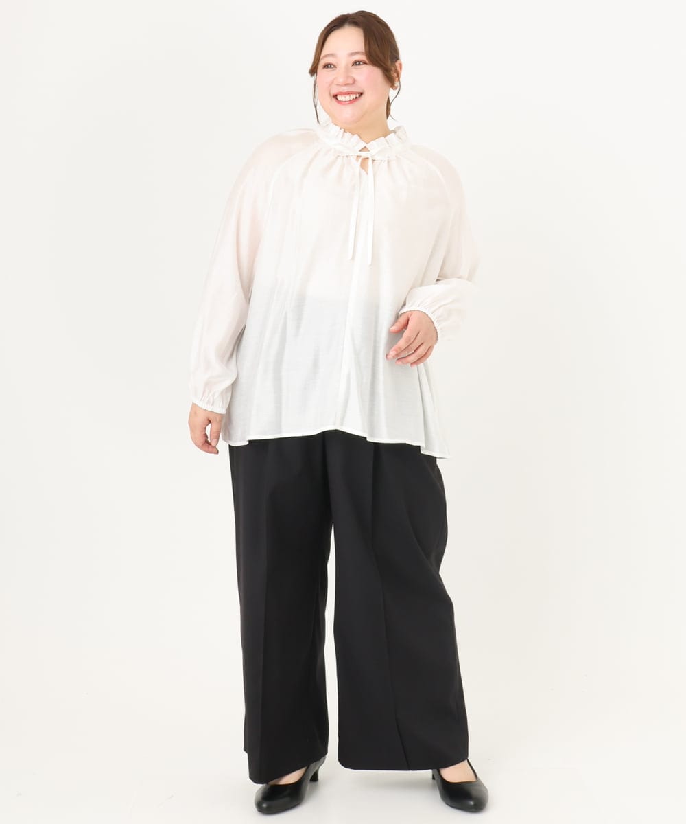 OLBDA01099 eur3(エウルキューブ) 【大きいサイズ/11号サイズあり】フリルリボンブラウス アイボリー(80)