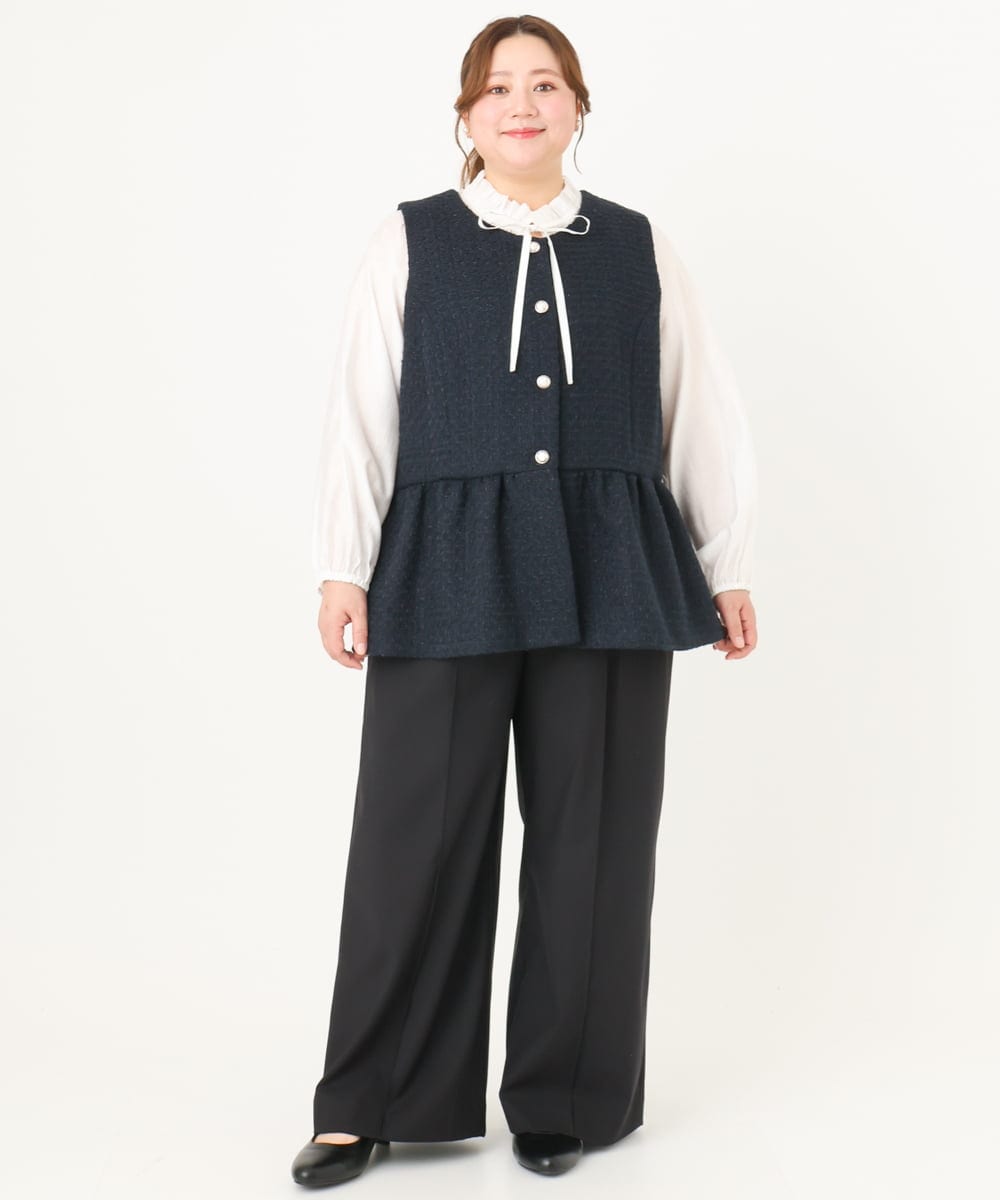 OLBDA01099 eur3(エウルキューブ) 【大きいサイズ/11号サイズあり】フリルリボンブラウス アイボリー(80)