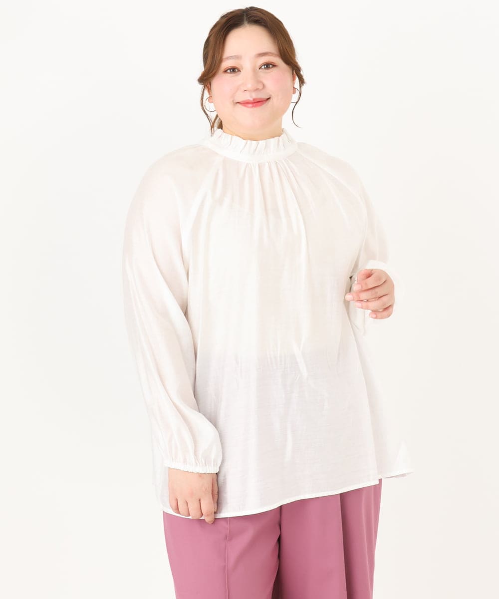 OLBDA01099 eur3 【大きいサイズ/11号サイズあり】フリルリボンブラウス