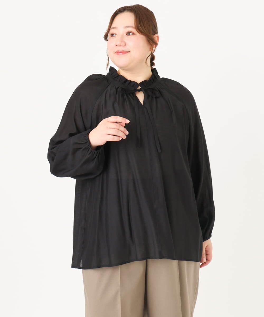 OLBDA01099 eur3(エウルキューブ) 【大きいサイズ/11号サイズあり】フリルリボンブラウス ブラック(94)
