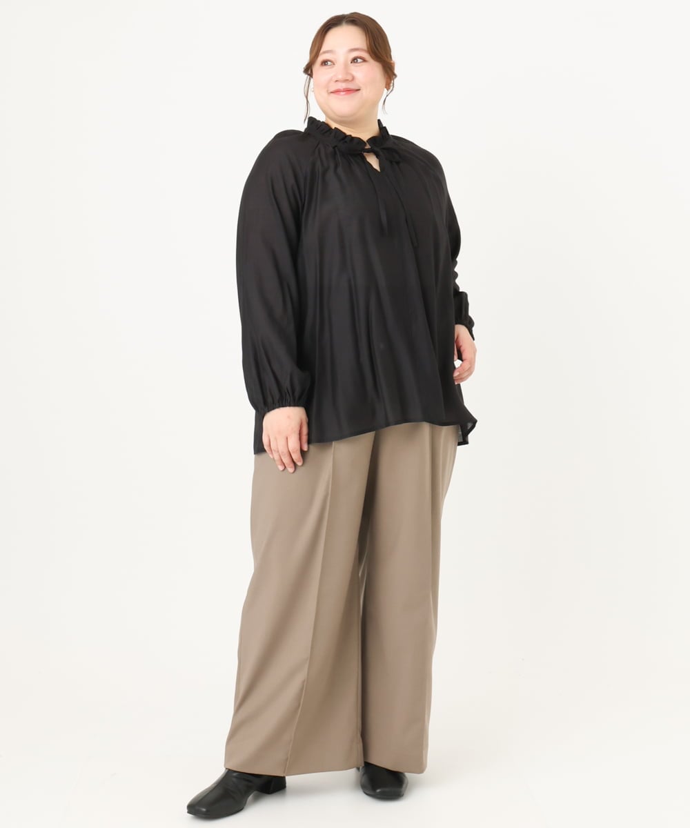 OLBDA01099 eur3(エウルキューブ) 【大きいサイズ/11号サイズあり】フリルリボンブラウス ブラック(94)