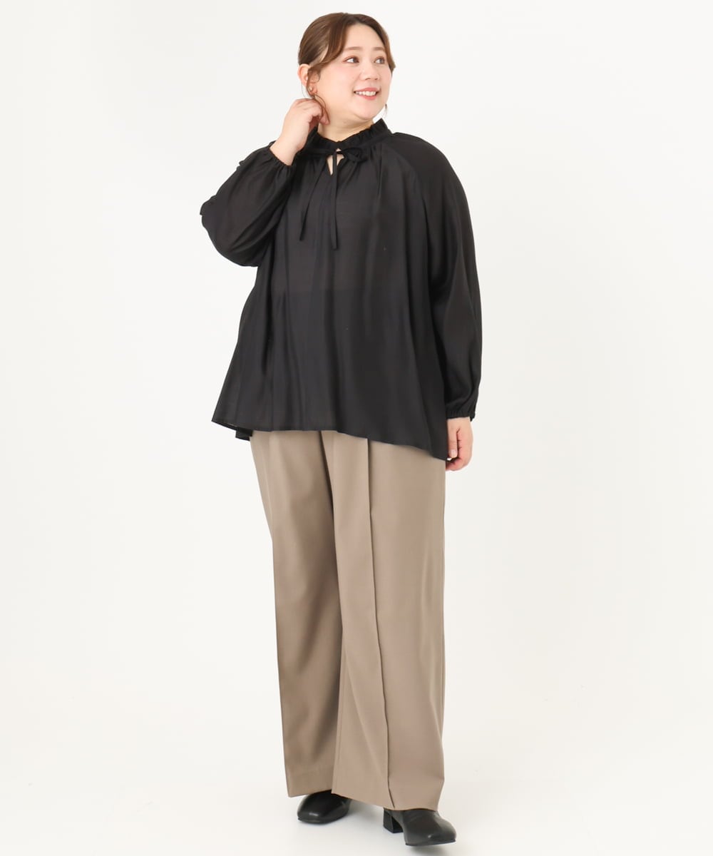 OLBDA01099 eur3(エウルキューブ) 【大きいサイズ/11号サイズあり】フリルリボンブラウス ブラック(94)