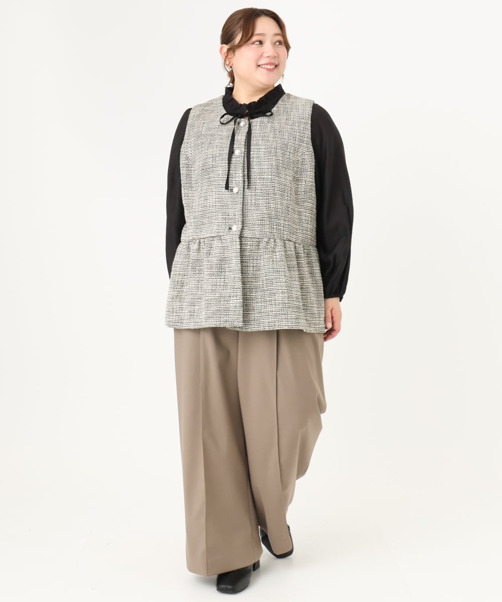 OLBDA01099 eur3(エウルキューブ) 【大きいサイズ/11号サイズあり】フリルリボンブラウス ブラック(94)