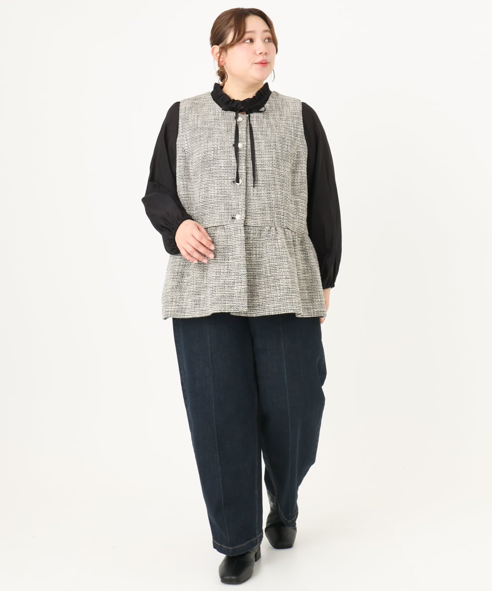 OLBDA01099 eur3(エウルキューブ) 【大きいサイズ/11号サイズあり】フリルリボンブラウス ブラック(94)