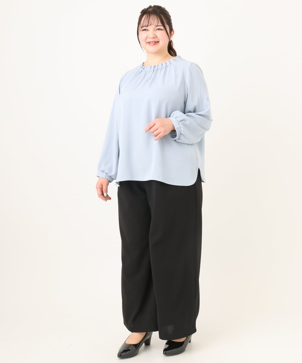 OLBDA02079 eur3(エウルキューブ) 【大きいサイズ/11号サイズあり】タックパールブラウス ライトブルー(50)