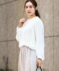 OLBDA02079 eur3(エウルキューブ) 【大きいサイズ/11号サイズあり】タックパールブラウス ホワイト(90)