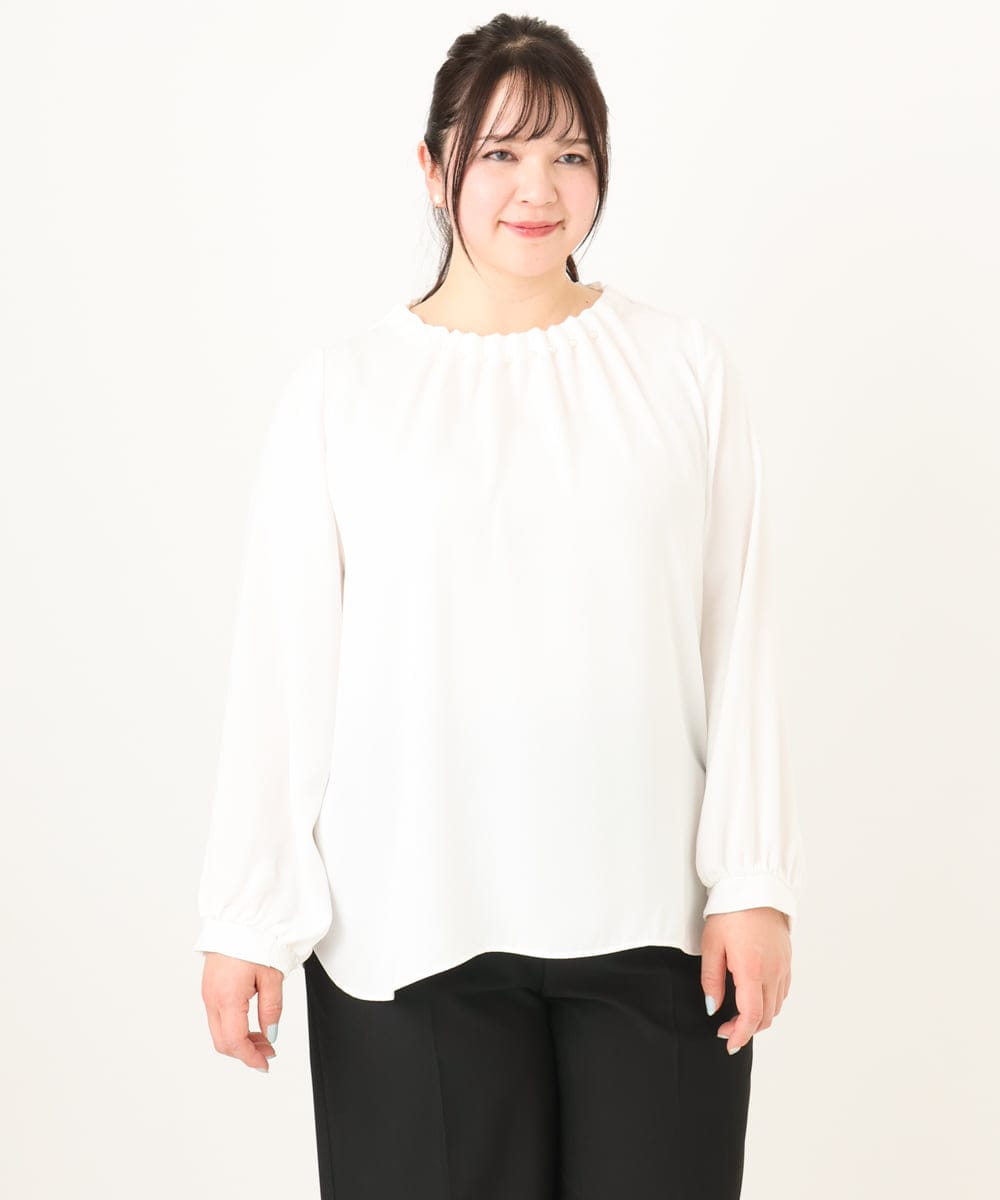 OLBDA02079 eur3(エウルキューブ) 【大きいサイズ/11号サイズあり】タックパールブラウス ホワイト(90)