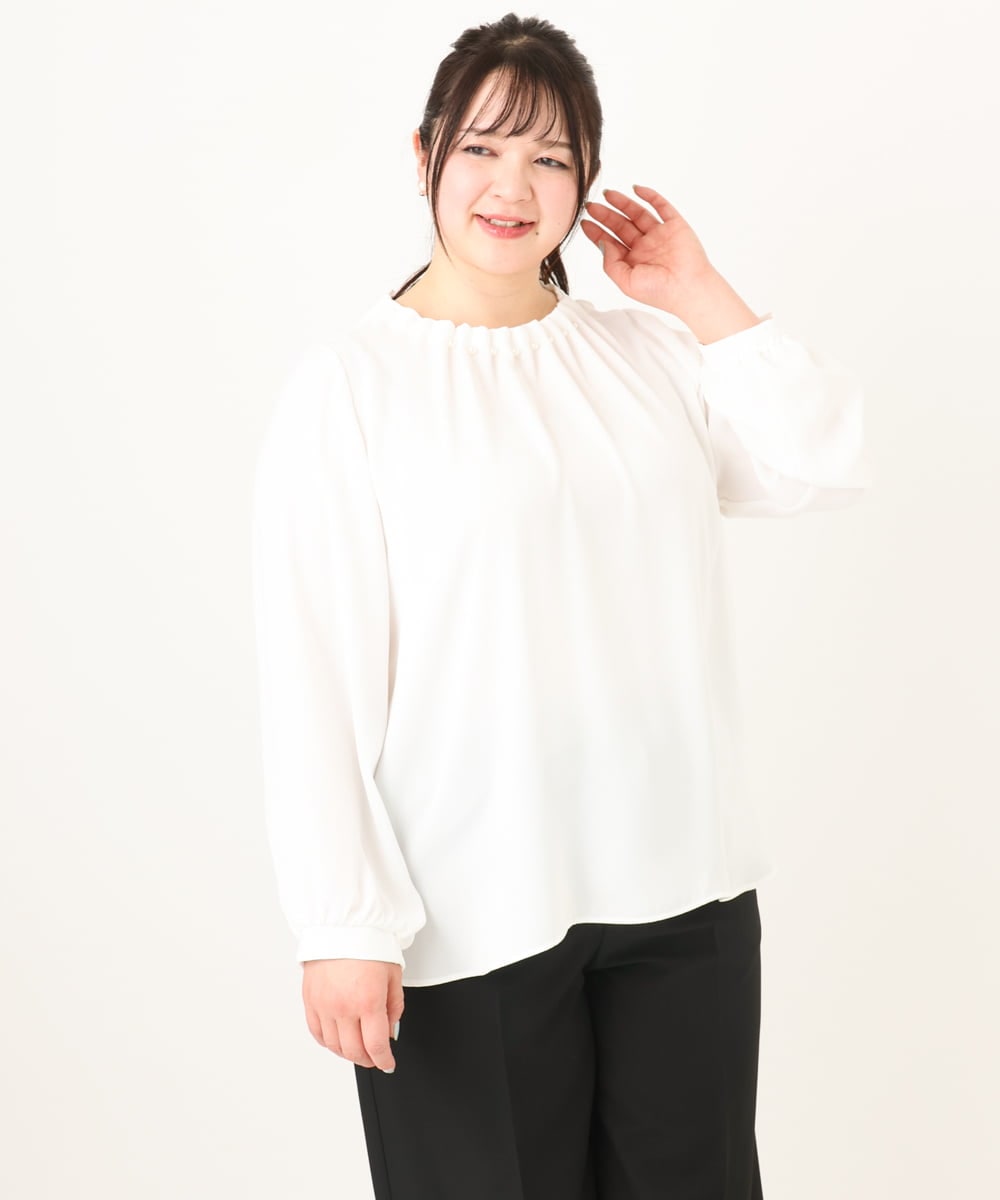 OLBDA02079 eur3(エウルキューブ) 【大きいサイズ/11号サイズあり】タックパールブラウス ホワイト(90)