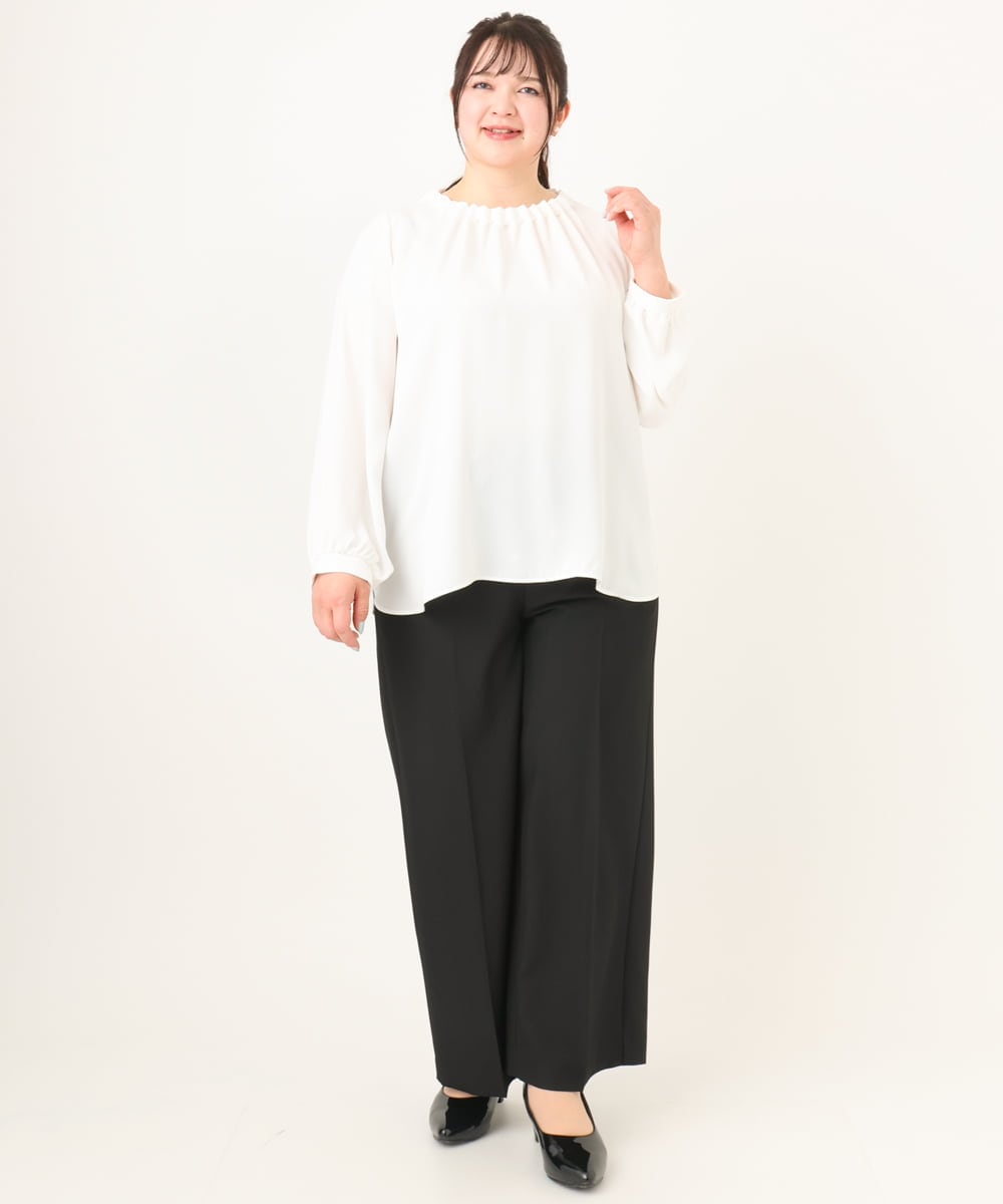 OLBDA02079 eur3(エウルキューブ) 【大きいサイズ/11号サイズあり】タックパールブラウス ホワイト(90)