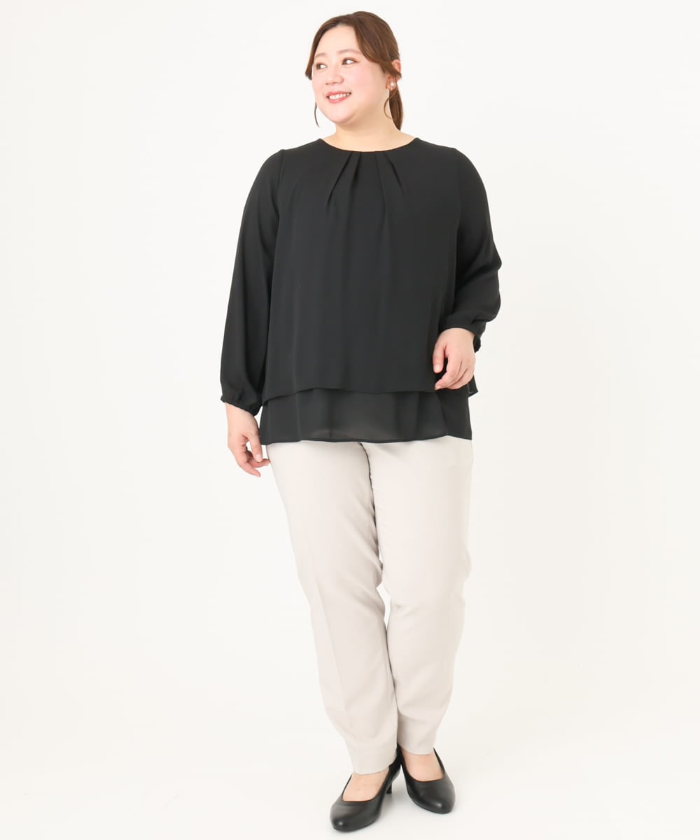 OLBDA07079 eur3(エウルキューブ) 【大きいサイズ/11号サイズあり】2WAYジョーゼットブラウス ブラック(94)