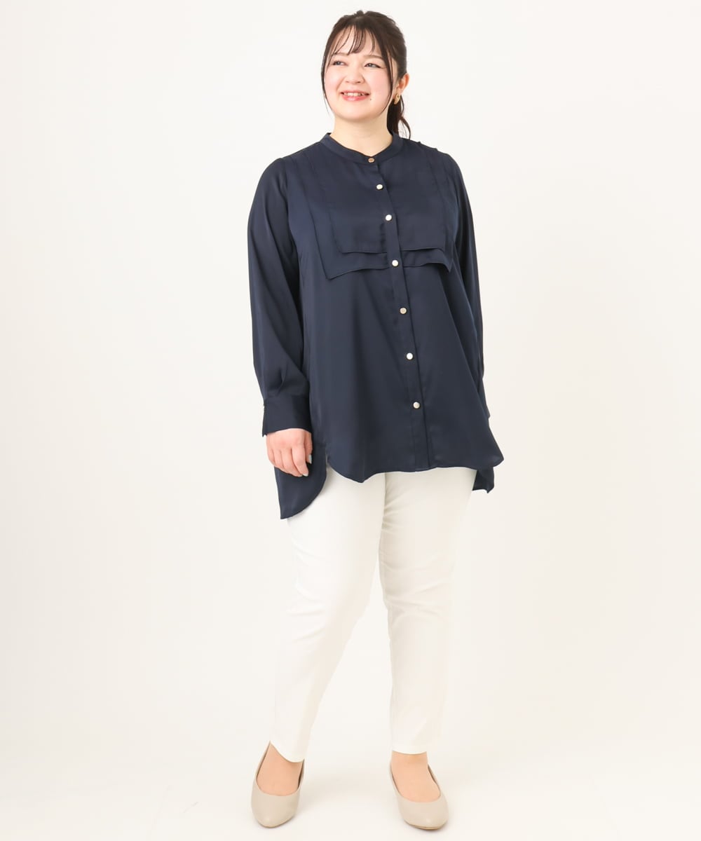 OLBDA09099 eur3(エウルキューブ) 【大きいサイズ】サテンヨークデザインブラウス ネイビー(57)