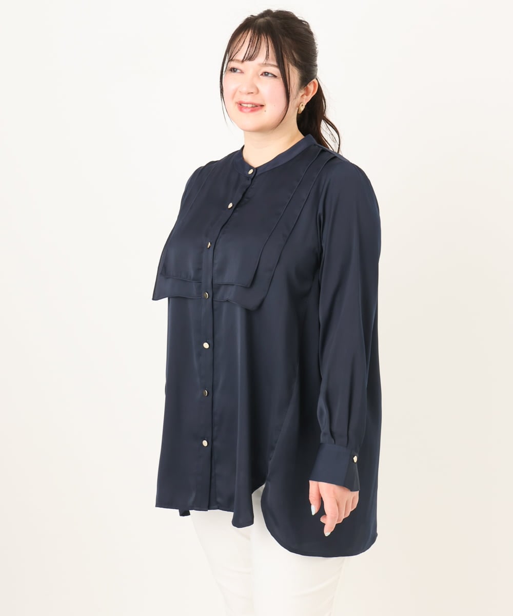 OLBDA09099 eur3(エウルキューブ) 【大きいサイズ】サテンヨークデザインブラウス ネイビー(57)