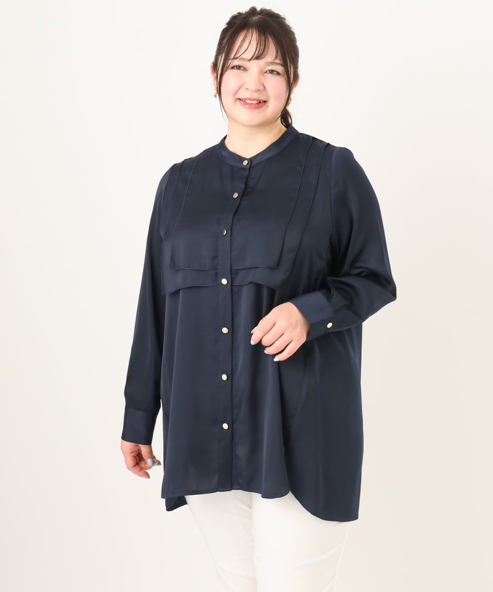 OLBDA09099 eur3(エウルキューブ) 【大きいサイズ】サテンヨークデザインブラウス ネイビー(57)
