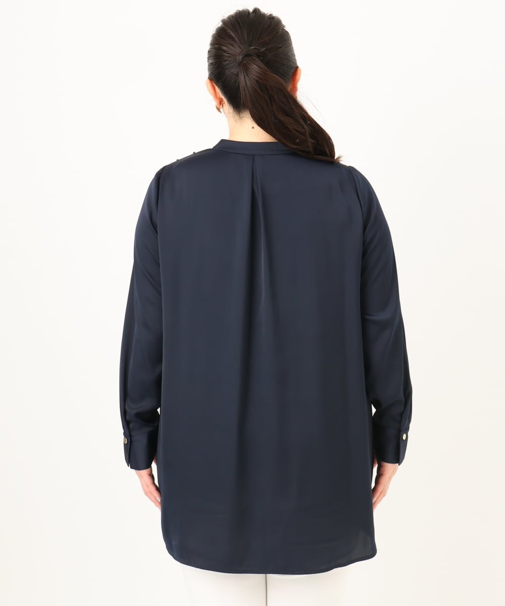 OLBDA09099 eur3(エウルキューブ) 【大きいサイズ】サテンヨークデザインブラウス ネイビー(57)
