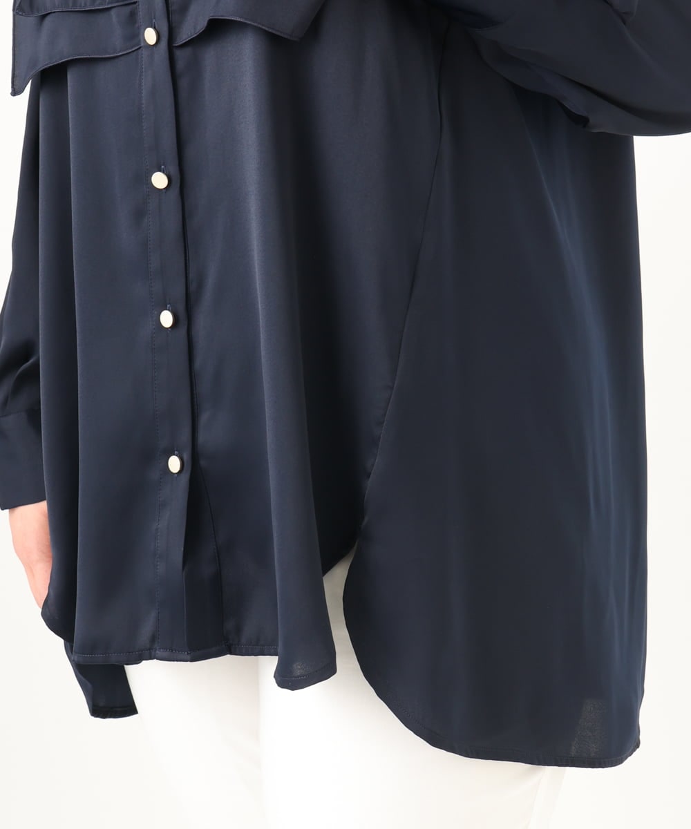 OLBDA09099 eur3(エウルキューブ) 【大きいサイズ】サテンヨークデザインブラウス ネイビー(57)