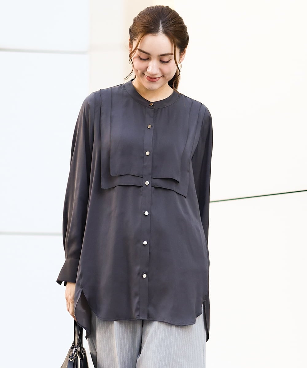 OLBDA09099 eur3(エウルキューブ) 【大きいサイズ】サテンヨークデザインブラウス ダークグレー(93)