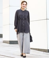 OLBDA09099 eur3(エウルキューブ) 【大きいサイズ】サテンヨークデザインブラウス ダークグレー(93)