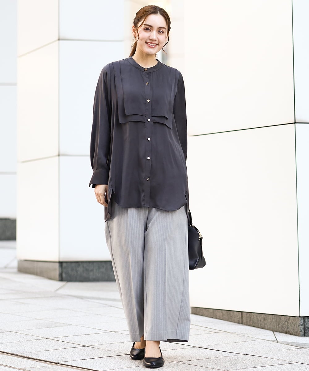 OLBDA09099 eur3(エウルキューブ) 【大きいサイズ】サテンヨークデザインブラウス ダークグレー(93)
