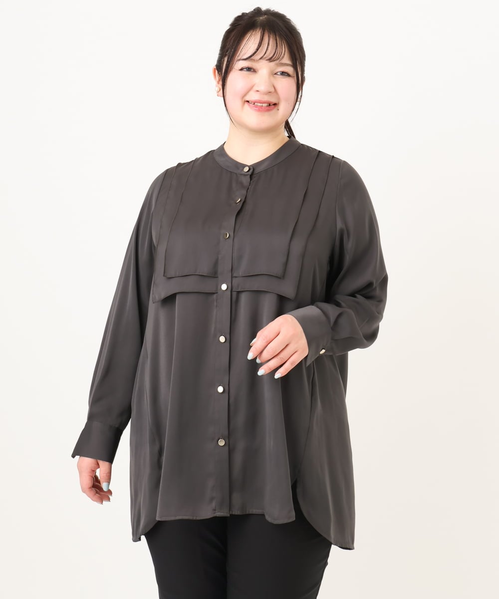 OLBDA09099 eur3(エウルキューブ) 【大きいサイズ】サテンヨークデザインブラウス ダークグレー(93)