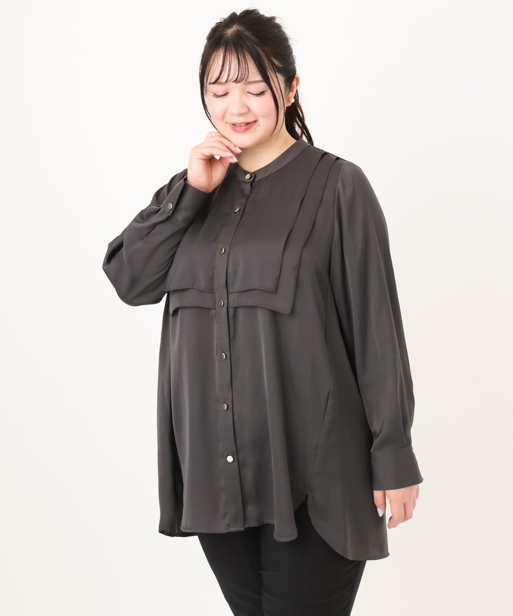 OLBDA09099 eur3(エウルキューブ) 【大きいサイズ】サテンヨークデザインブラウス ダークグレー(93)