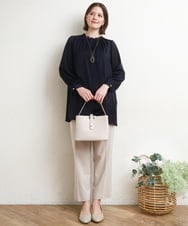 OLBDD01089 eur3(エウルキューブ) 【WEB先行販売】【大きいサイズ/11号サイズあり】タックネックサテンブラウス ネイビー(57)