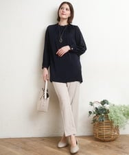 OLBDD01089 eur3(エウルキューブ) 【WEB先行販売】【大きいサイズ/11号サイズあり】タックネックサテンブラウス ネイビー(57)