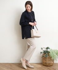 OLBDD01089 eur3(エウルキューブ) 【WEB先行販売】【大きいサイズ/11号サイズあり】タックネックサテンブラウス ネイビー(57)