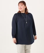 OLBDD01089 eur3(エウルキューブ) 【WEB先行販売】【大きいサイズ/11号サイズあり】タックネックサテンブラウス ネイビー(57)